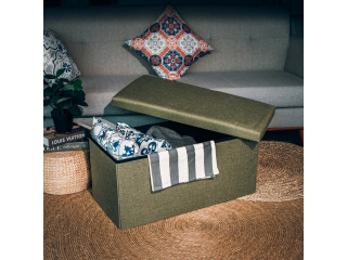 HOUZE Foldable Fabric Storage Stool - Stylish Seating with Hidden Storage!