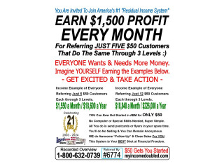 "Residual Income System" EARN $1,500 PROFIT EVERY MONTH
